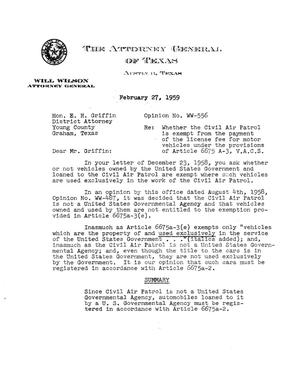 Texas Attorney General Opinion: WW-556
