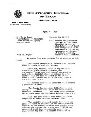 Texas Attorney General Opinion: WW-590