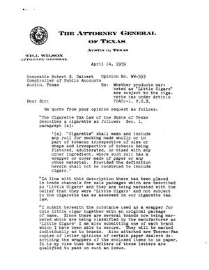 Texas Attorney General Opinion: WW-593