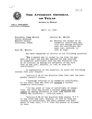 Texas Attorney General Opinion: WW-594