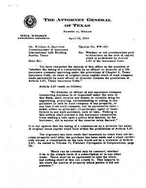 Texas Attorney General Opinion: WW-601