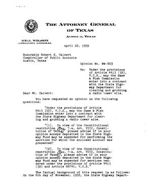 Texas Attorney General Opinion: WW-603