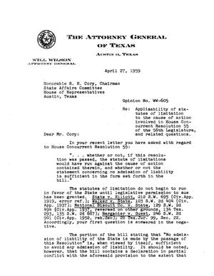 Texas Attorney General Opinion: WW-605