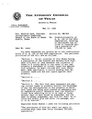 Texas Attorney General Opinion: WW-624
