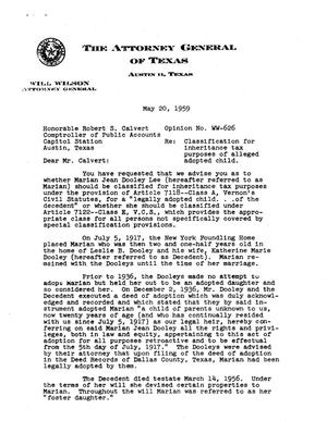 Texas Attorney General Opinion: WW-626
