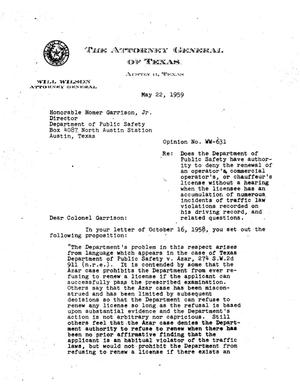 Texas Attorney General Opinion: WW-631