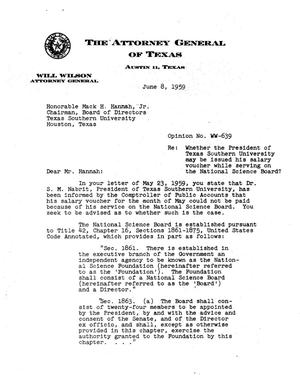 Texas Attorney General Opinion: WW-639