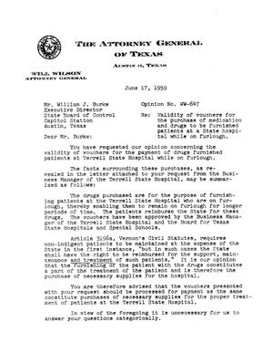 Texas Attorney General Opinion: WW-647