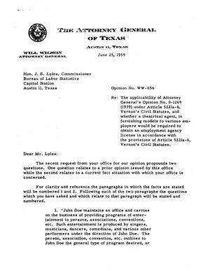 Texas Attorney General Opinion: WW-654