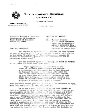 Texas Attorney General Opinion: WW-656