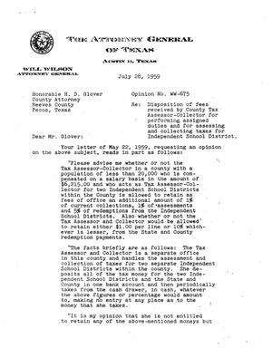 Primary view of object titled 'Texas Attorney General Opinion: WW-675'.