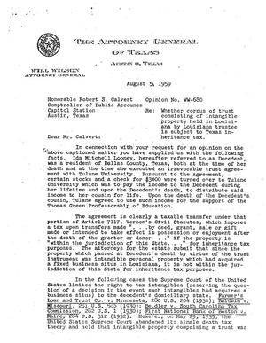 Texas Attorney General Opinion: WW-680