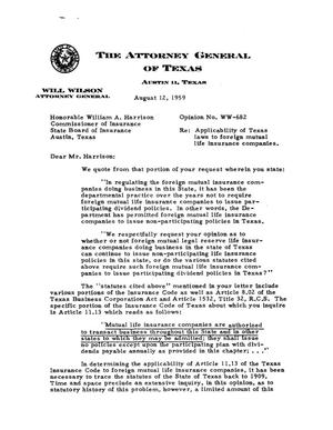 Texas Attorney General Opinion: WW-682