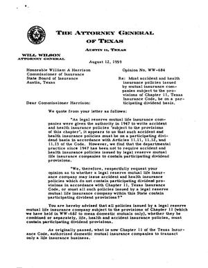 Texas Attorney General Opinion: WW-684