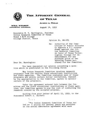 Texas Attorney General Opinion: WW-685