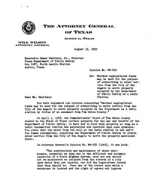 Primary view of object titled 'Texas Attorney General Opinion: WW-690'.