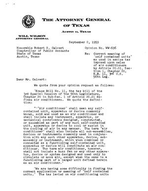 Texas Attorney General Opinion: WW-696