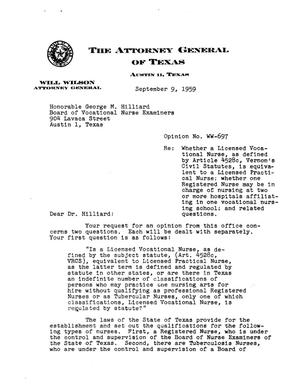 Texas Attorney General Opinion: WW-697