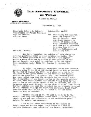 Texas Attorney General Opinion: WW-698