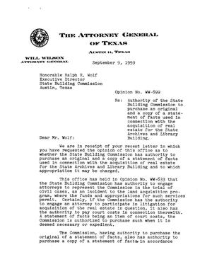 Texas Attorney General Opinion: WW-699