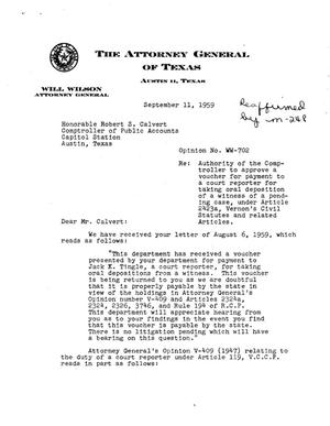 Texas Attorney General Opinion: WW-702