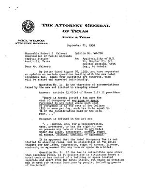 Texas Attorney General Opinion: WW-706