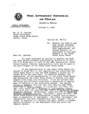 Texas Attorney General Opinion: WW-715