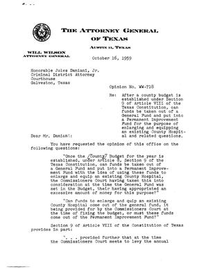 Texas Attorney General Opinion: WW-718