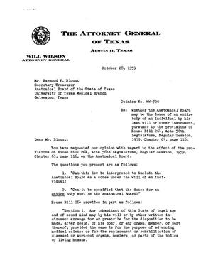 Texas Attorney General Opinion: WW-720