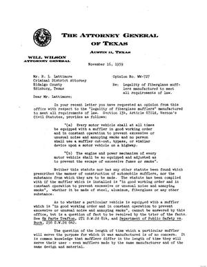 Texas Attorney General Opinion: WW-727