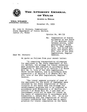 Texas Attorney General Opinion: WW-739