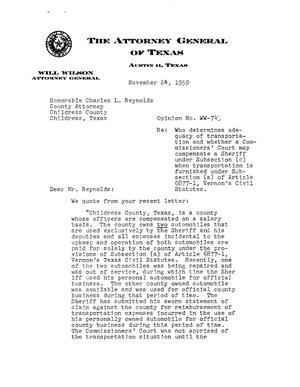 Texas Attorney General Opinion: WW-743