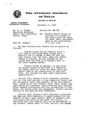 Texas Attorney General Opinion: WW-759