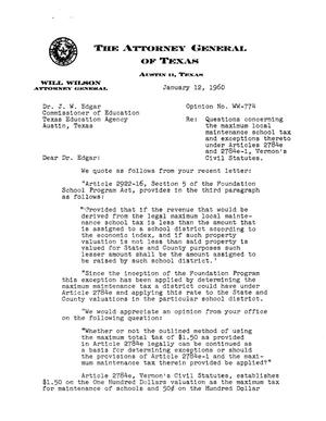 Texas Attorney General Opinion: WW-774