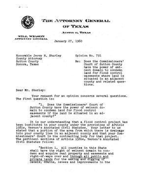 Primary view of object titled 'Texas Attorney General Opinion: WW-791'.