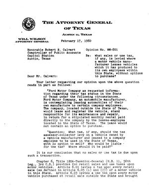 Texas Attorney General Opinion: WW-801
