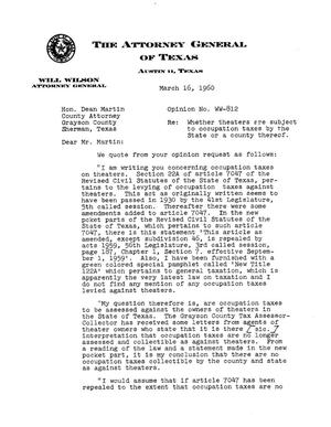Texas Attorney General Opinion: WW-812