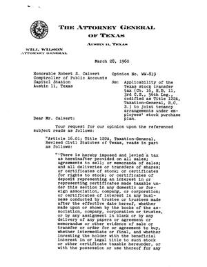 Texas Attorney General Opinion: WW-819