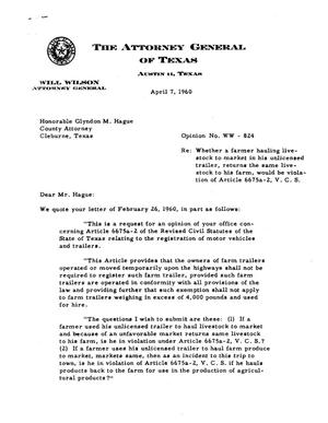 Texas Attorney General Opinion: WW-824