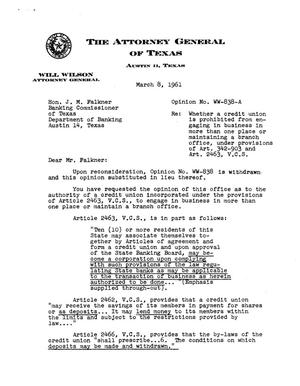 Texas Attorney General Opinion: WW-838