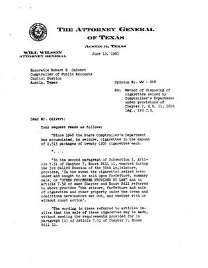 Texas Attorney General Opinion: WW-848