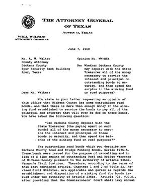 Texas Attorney General Opinion: WW-854