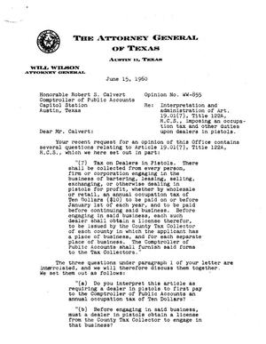 Texas Attorney General Opinion: WW-855