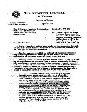 Texas Attorney General Opinion: WW-905