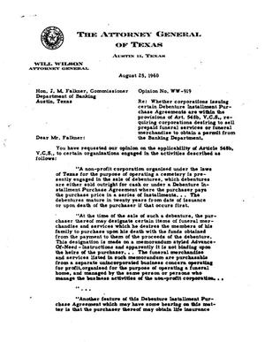 Texas Attorney General Opinion: WW-919