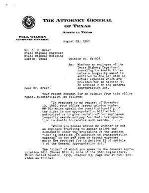 Texas Attorney General Opinion: WW-923
