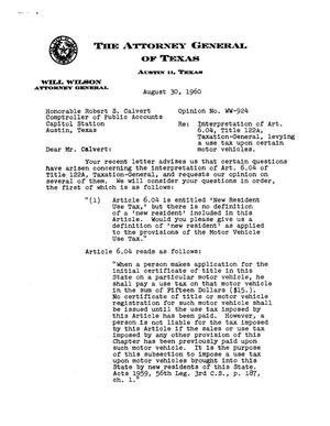 Texas Attorney General Opinion: WW-924
