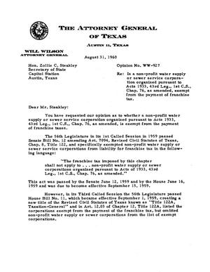 Texas Attorney General Opinion: WW-927