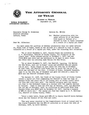Texas Attorney General Opinion: WW-933