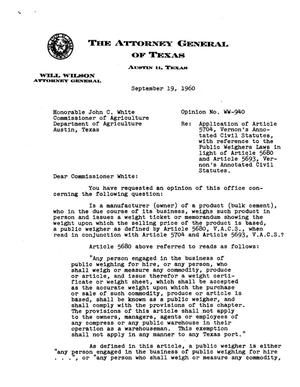 Texas Attorney General Opinion: WW-940